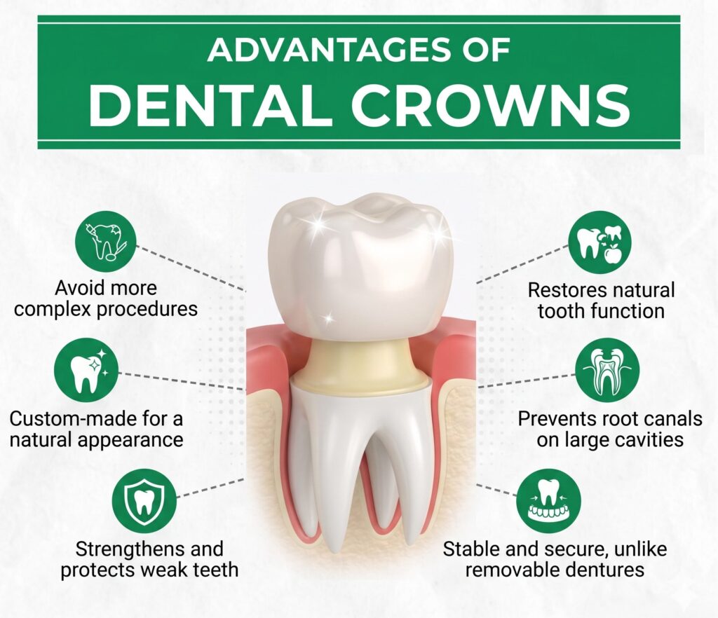 Advantages of crown infographic | No Gaps Dental Advantages of crown infographic