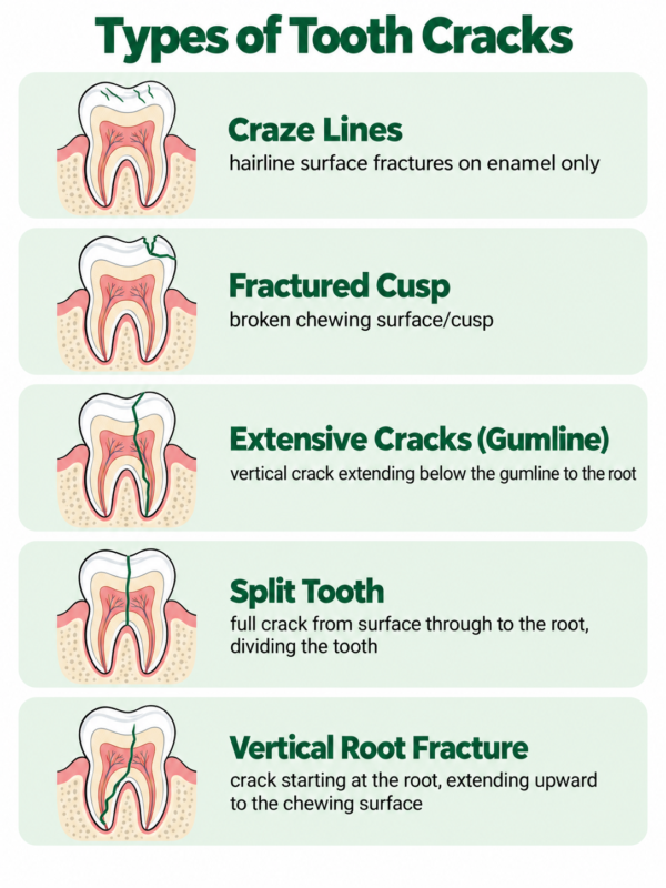 Types of tooth cracks | No Gaps Dental Craze Lines: hairline surface fractures on enamel only